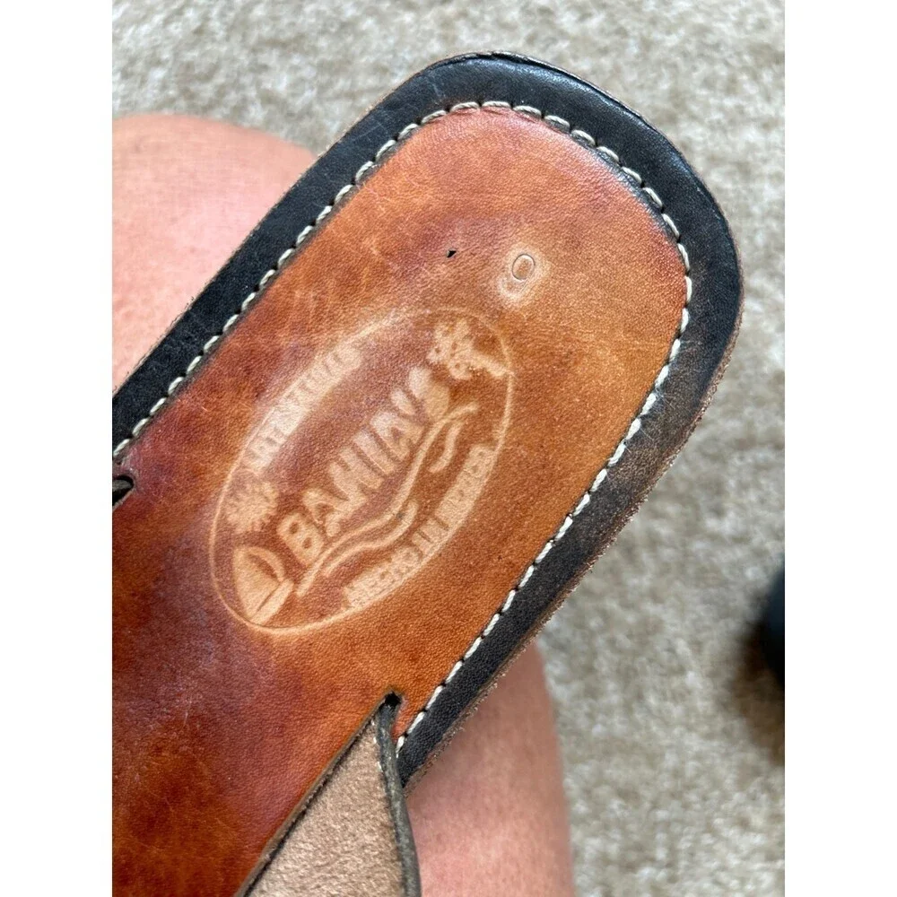Bania's flats sandals leather tooled rubber bottom made in Mexico 2 strap SZ 6